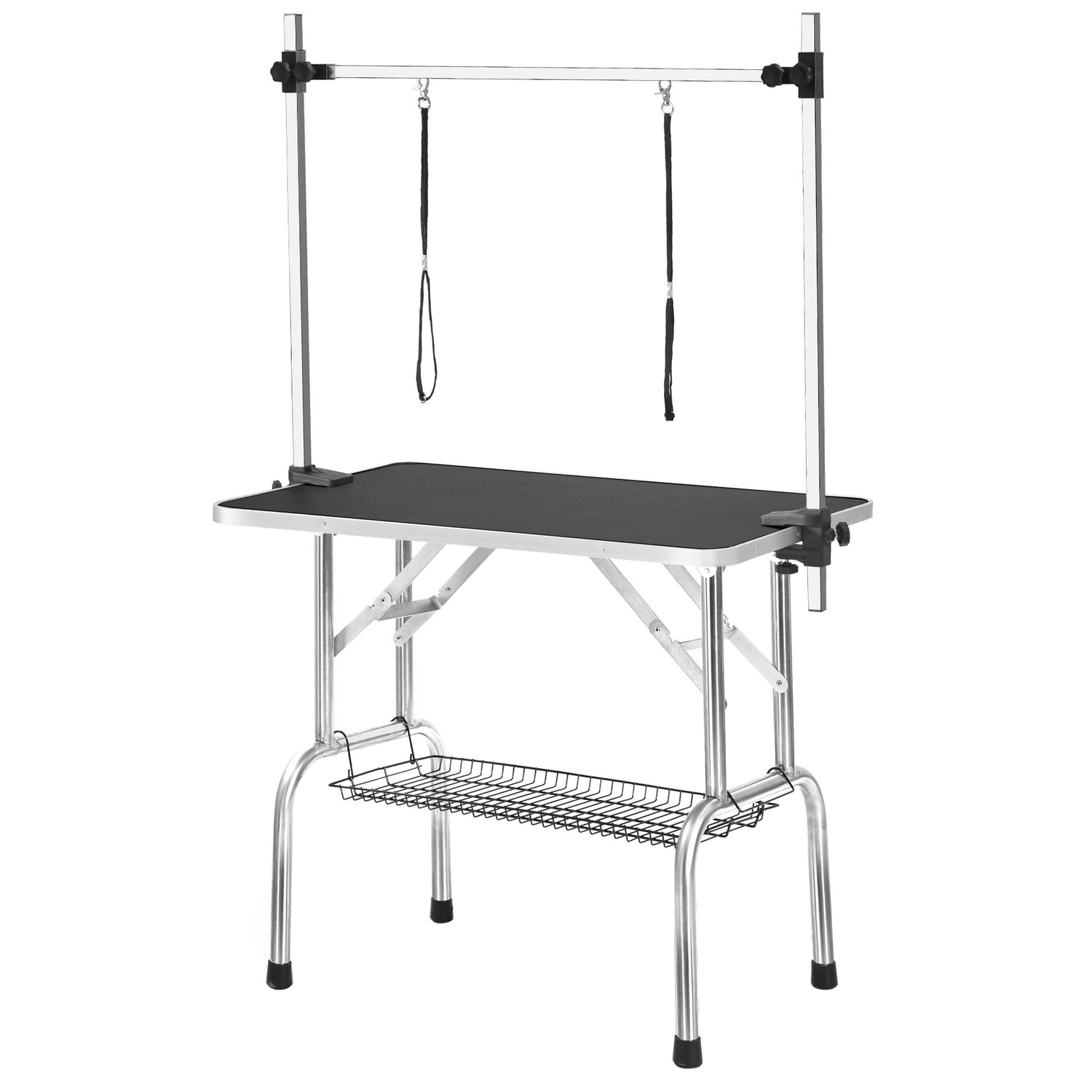 Professional Dog Pet Grooming Table Adjustable Heavy Duty Portable With Arm &amp; Noose &amp; Mesh Tray - Black