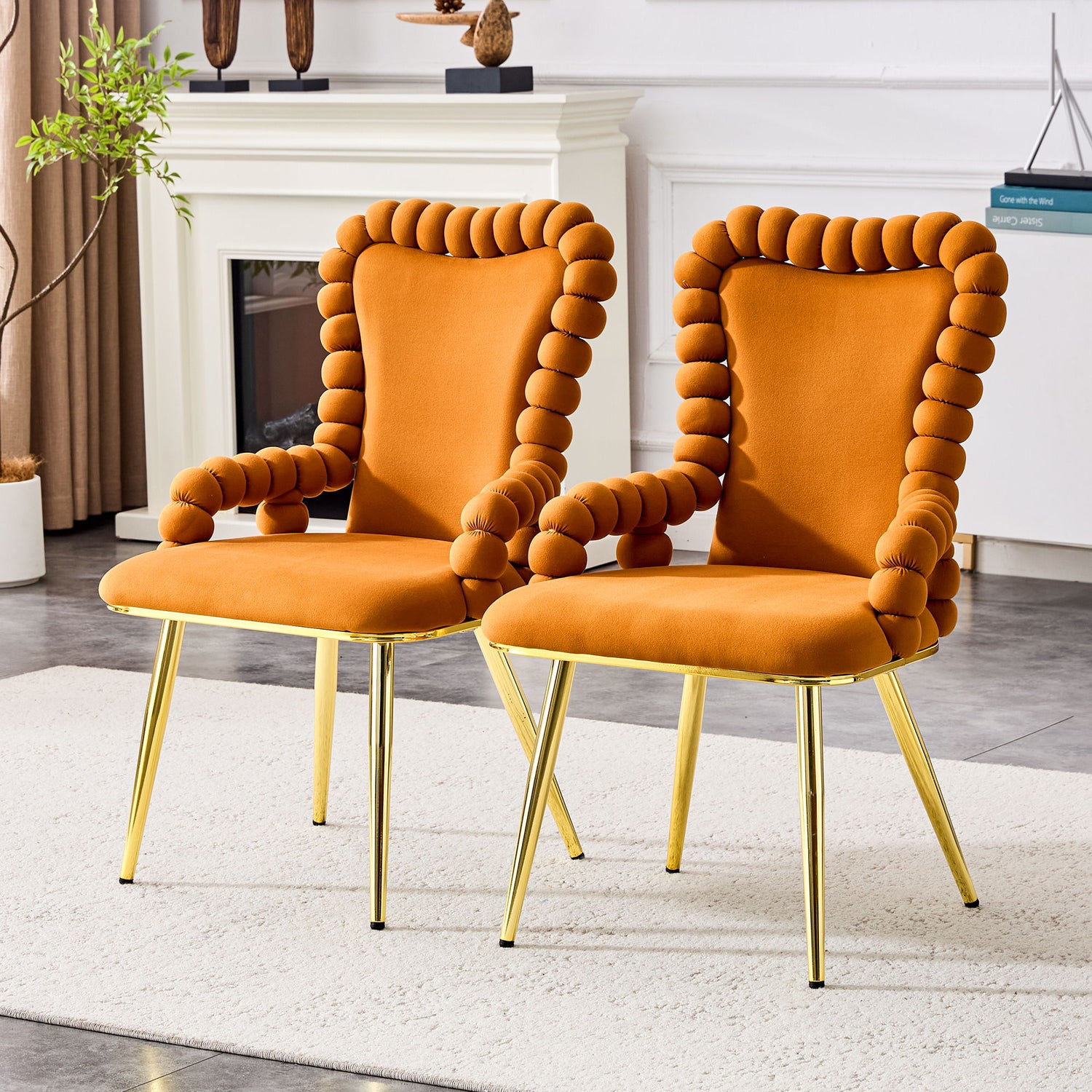Puffy Bubble, Ball Chain Chair With Armrests For Dining Room (Set of 2)