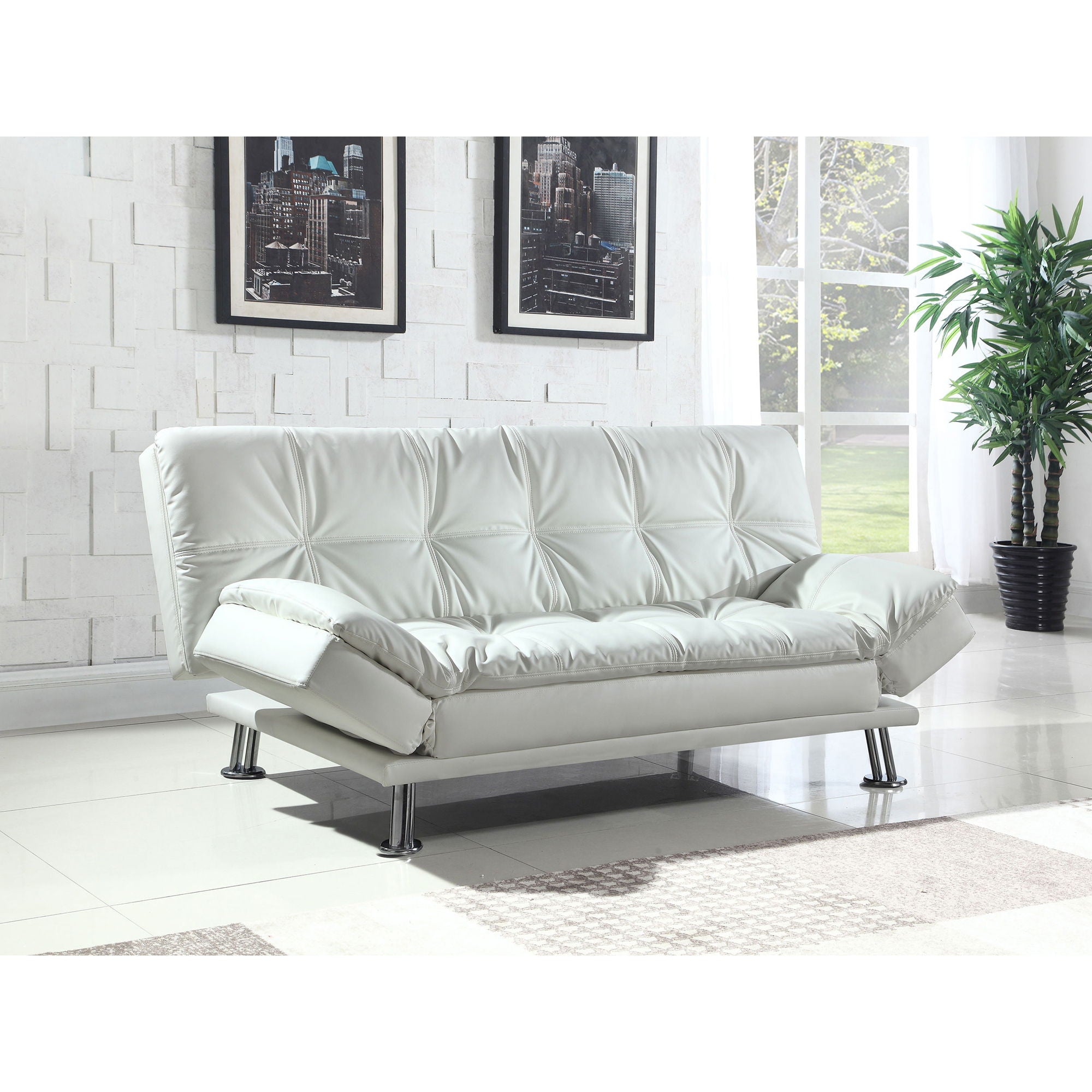 Kimpton - Upholstered Tufted Convertible Sofa Bed With Adjustable Arms Legs - White