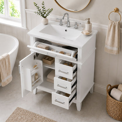 Modern Bathroom Vanity With Sink, Flip Drawer &amp; 3 Drawers, Soft Close Hinges, Adjustable Shelf