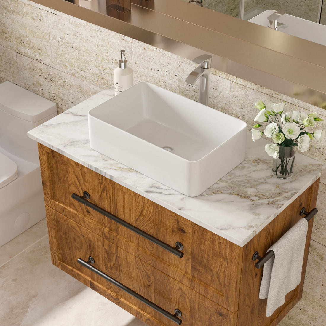 Modern European Design 21&quot; X 14&quot; Ceramic Rectangular Vessel Bathroom Sink - White
