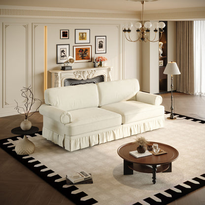 Luxuriously Comfortable Cloud Couch With Elegant Rolled Arms &amp; Pleated Skirt Design