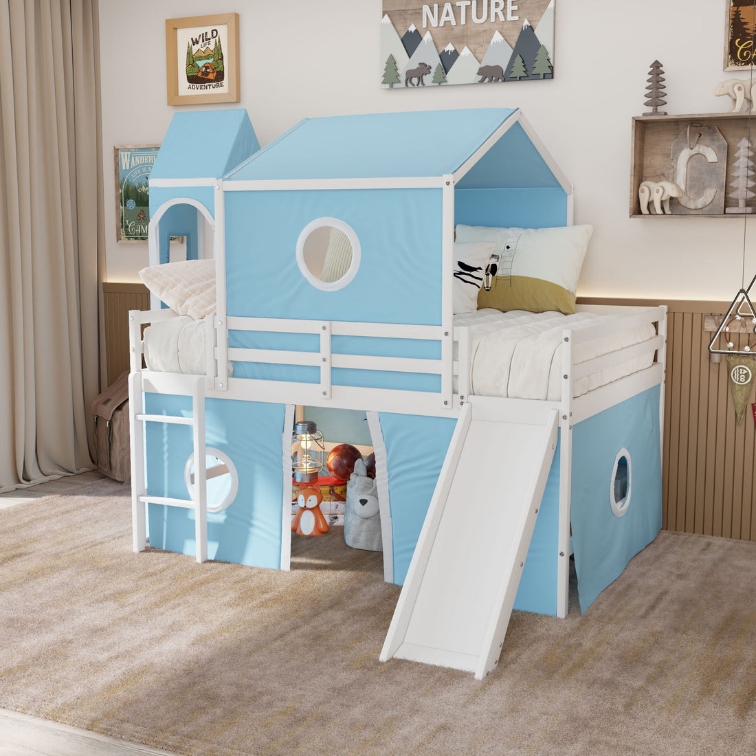 Loft Bed &amp; Slide Tent And Tower