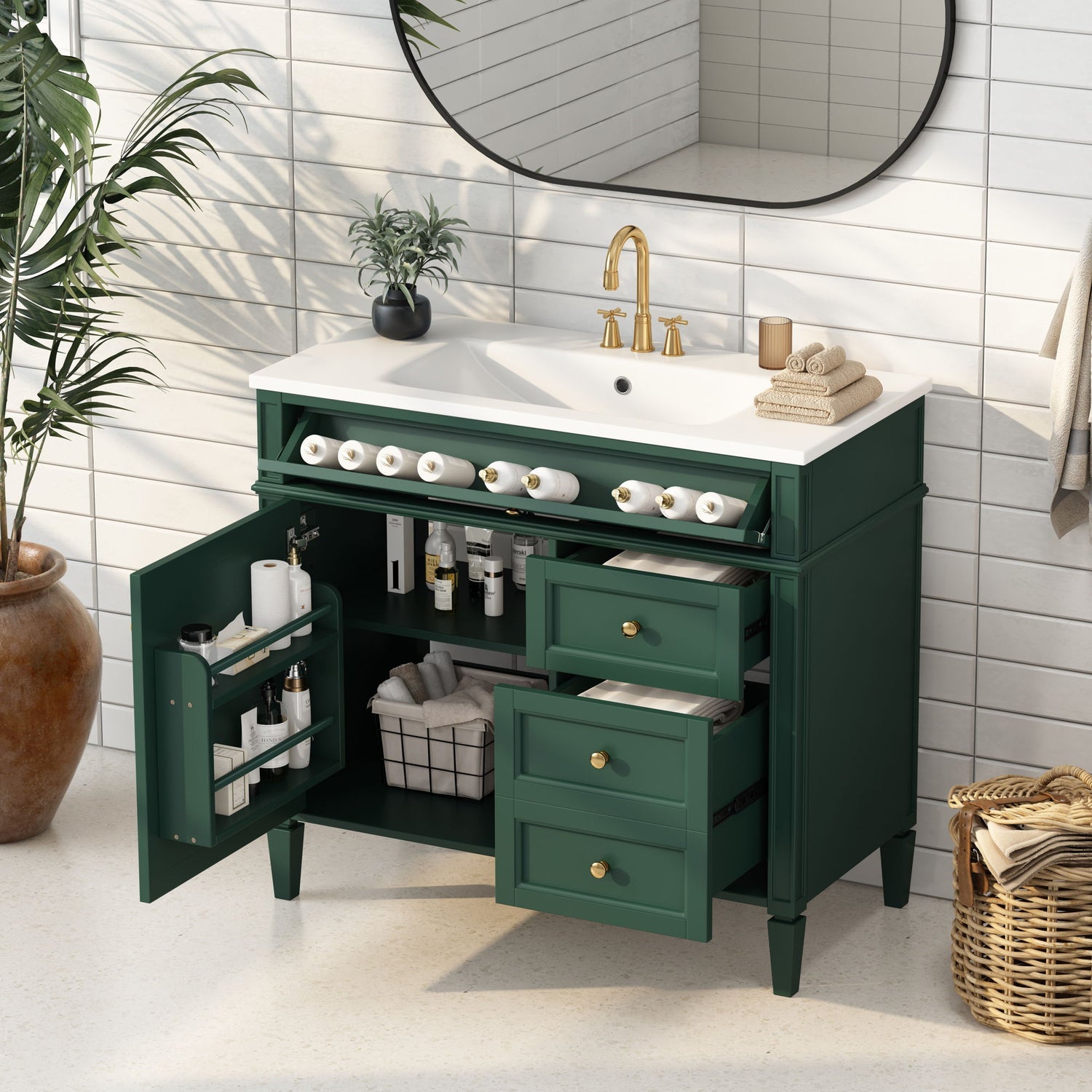Bathroom Vanity &amp; Top Sink, Modern Bathroom Storage Cabinet With 2 Drawers And A Tip-Out Drawer