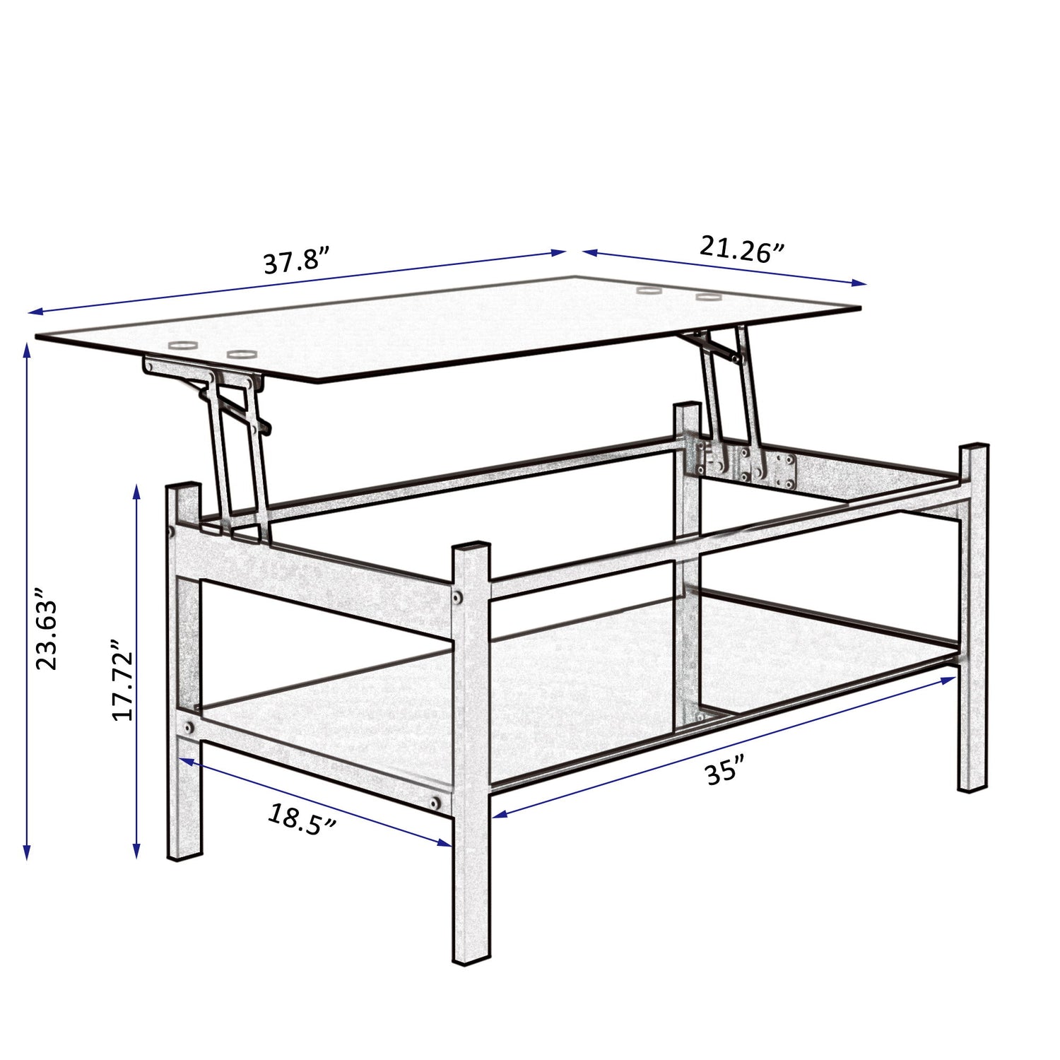 Glass Lift Top Coffee Table, Modern Simple 2-Layer Tempered Glass Coffee Table For Living Room - Black