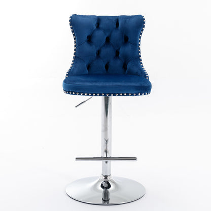 Swivel Velvet Barstools Adjusatble Seat Height From 25-33&quot;, Modern Upholstered Chrome Base Bar Stools With Backs Comfortable Tufted For Home Pub And Kitchen Island (Set of 2)