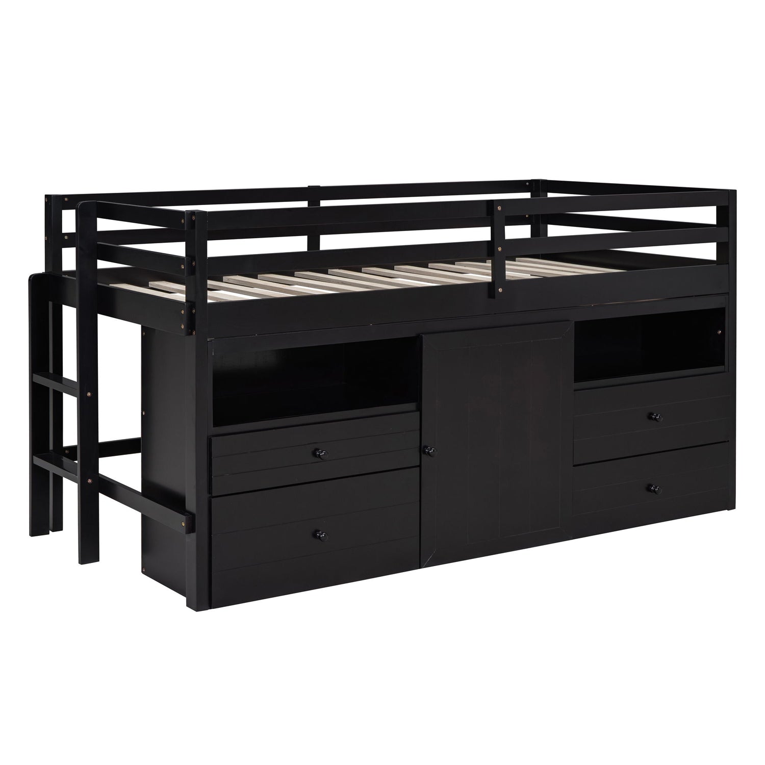 Loft Bed With 4 Drawers, Underneath Cabinet And Shelves