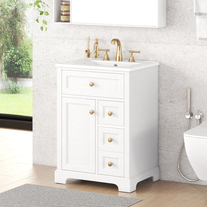 Modern Bathroom Vanity With Sink, 3 Drawers &amp; Cabinet With 2 Tier Door Storage