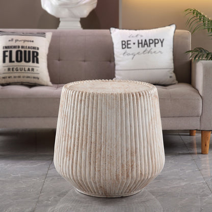 Fluted Drum Accent Coffee Table For Indoor / Outdoor - Beige / Yellow