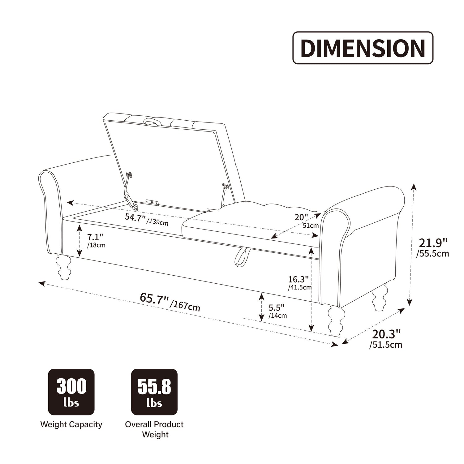 Napped Storage Bench With Rolled Armrest - Griege