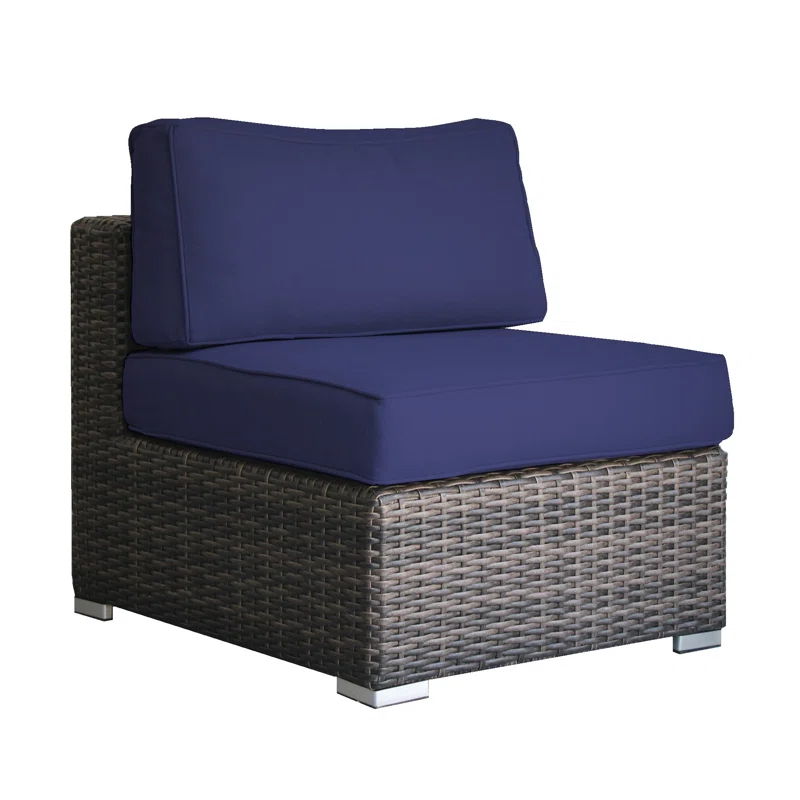 Rattan Wicker 4 Person Seating Group With Cushions Stylish &amp; Comfortable Outdoor Lounge Set - Brown / Navy Blue
