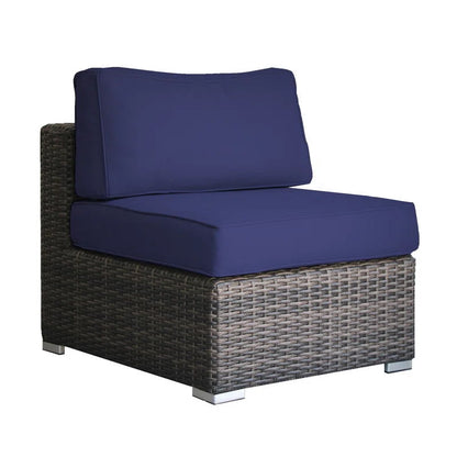 Rattan Wicker 4 Person Seating Group With Cushions Stylish &amp; Comfortable Outdoor Lounge Set - Brown / Navy Blue