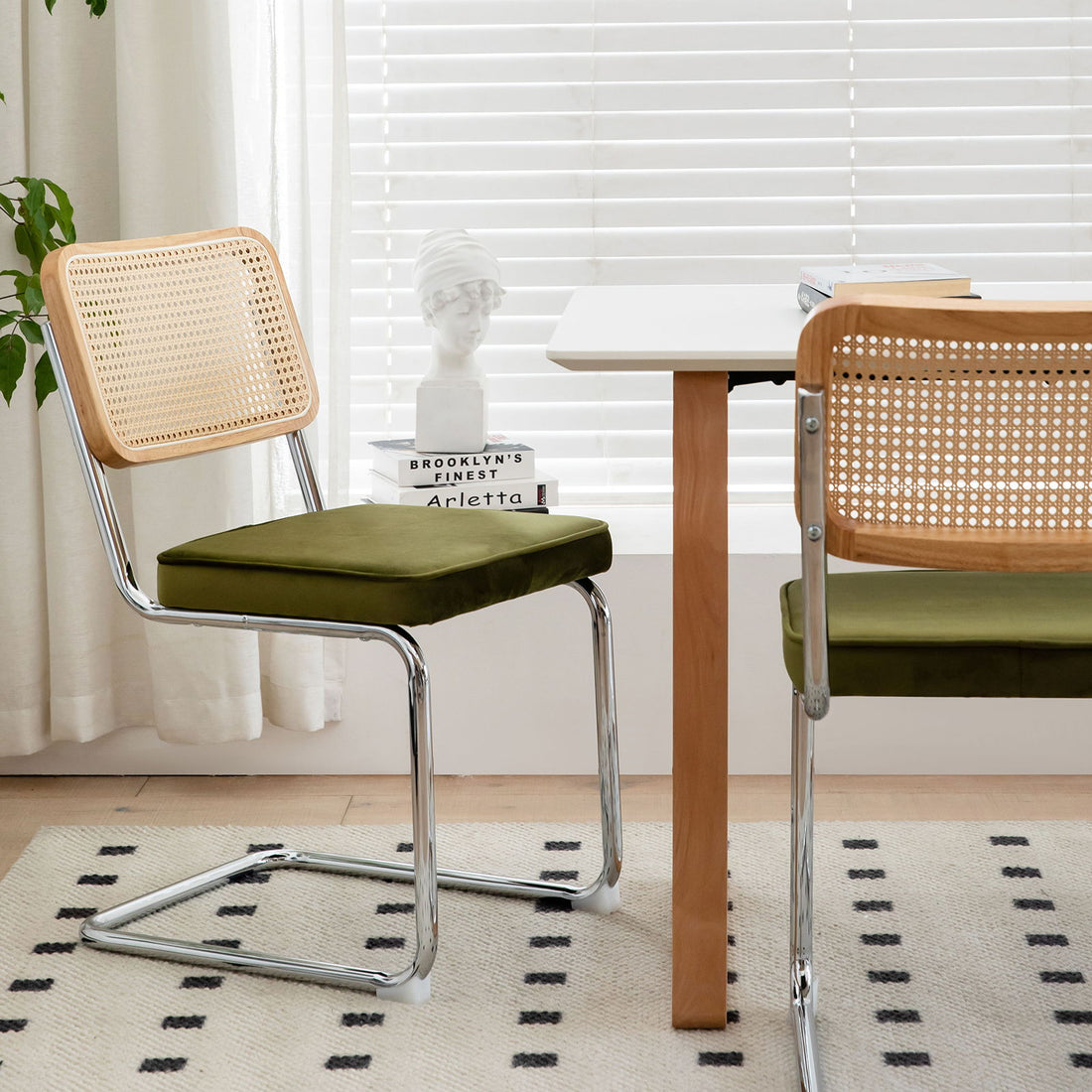 Rattan Side Accent Dining Chairs With Painted Legs (Set of 2)