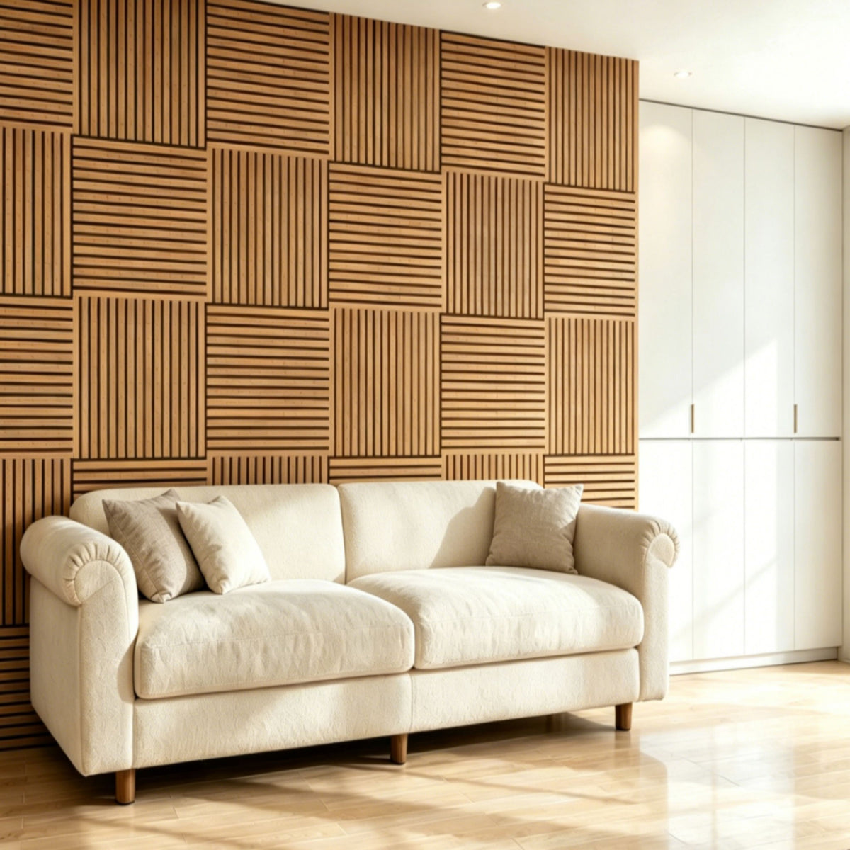3D Groove Acoustic Panels &amp; Strip Boards, Sound Absorbing Wall &amp; Ceiling Panels (Set of 8) - Walnut