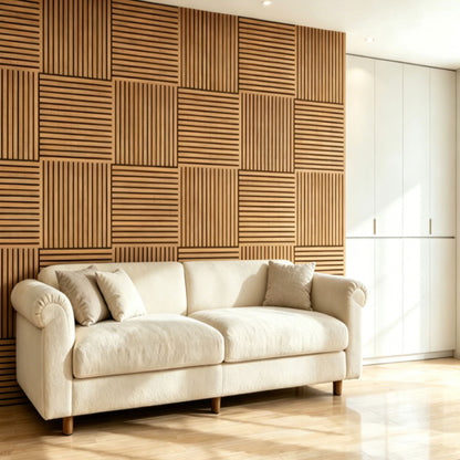 3D Groove Acoustic Panels &amp; Strip Boards, Sound Absorbing Wall &amp; Ceiling Panels (Set of 8) - Walnut