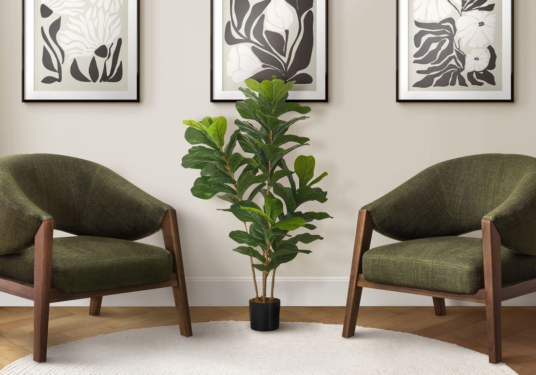 41&quot; Tall, Artificial Plant, Fiddle Tree, Indoor, Faux, Fake, Floor, Greenery, Potted, Real Touch, Decorative - Green / Black