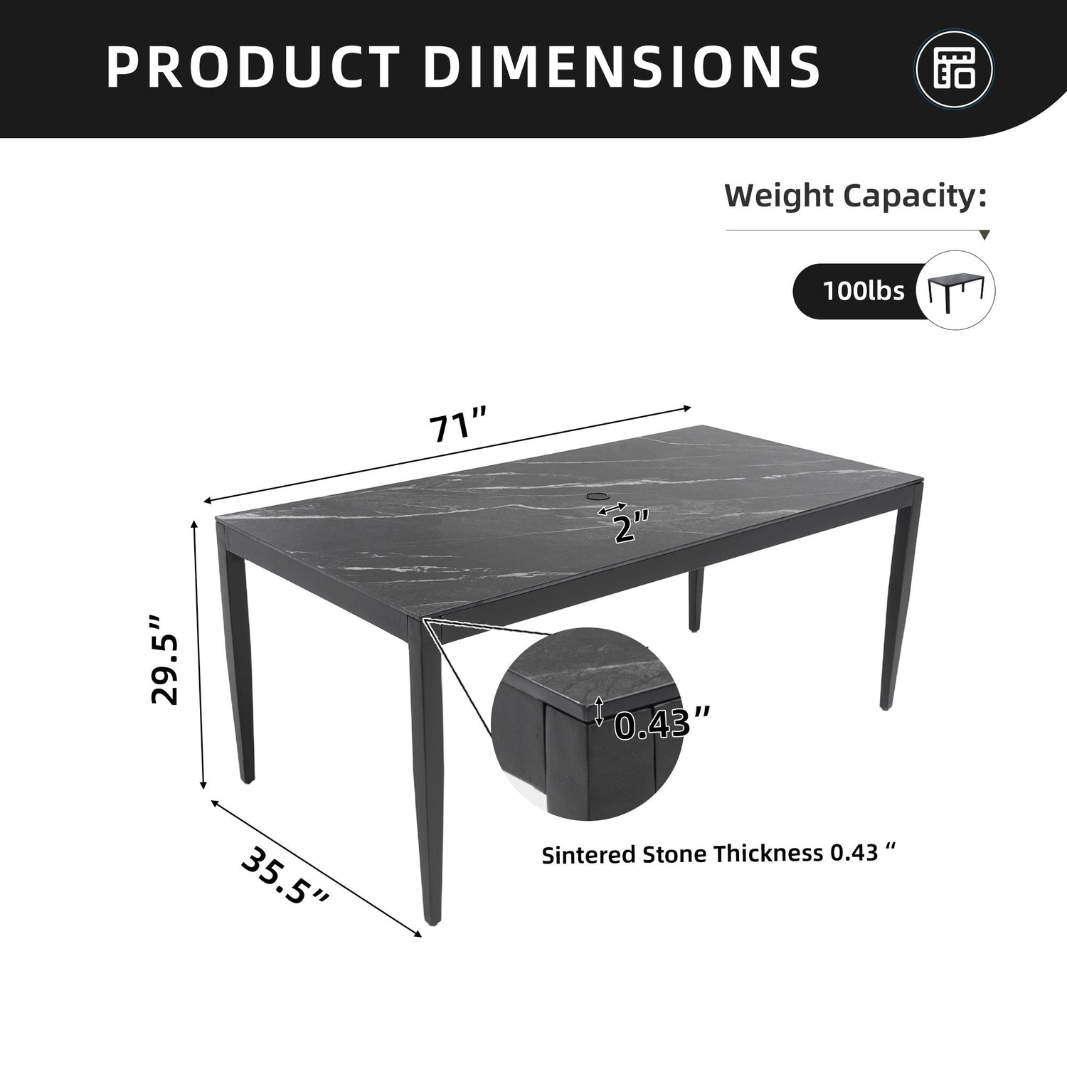 Outdoor Modern Patio Dining Table, Post Tapered Legs, Weatherproof &amp; Rust Free