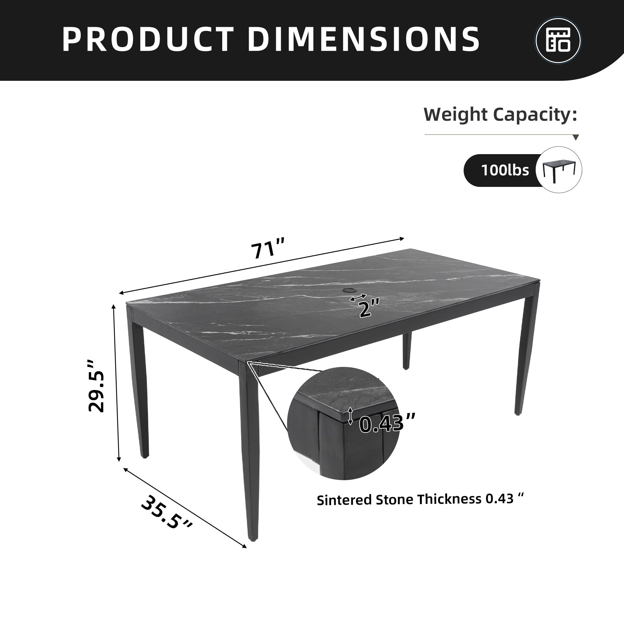 Outdoor Modern Patio Dining Table, Post Tapered Legs, Weatherproof &amp; Rust Free