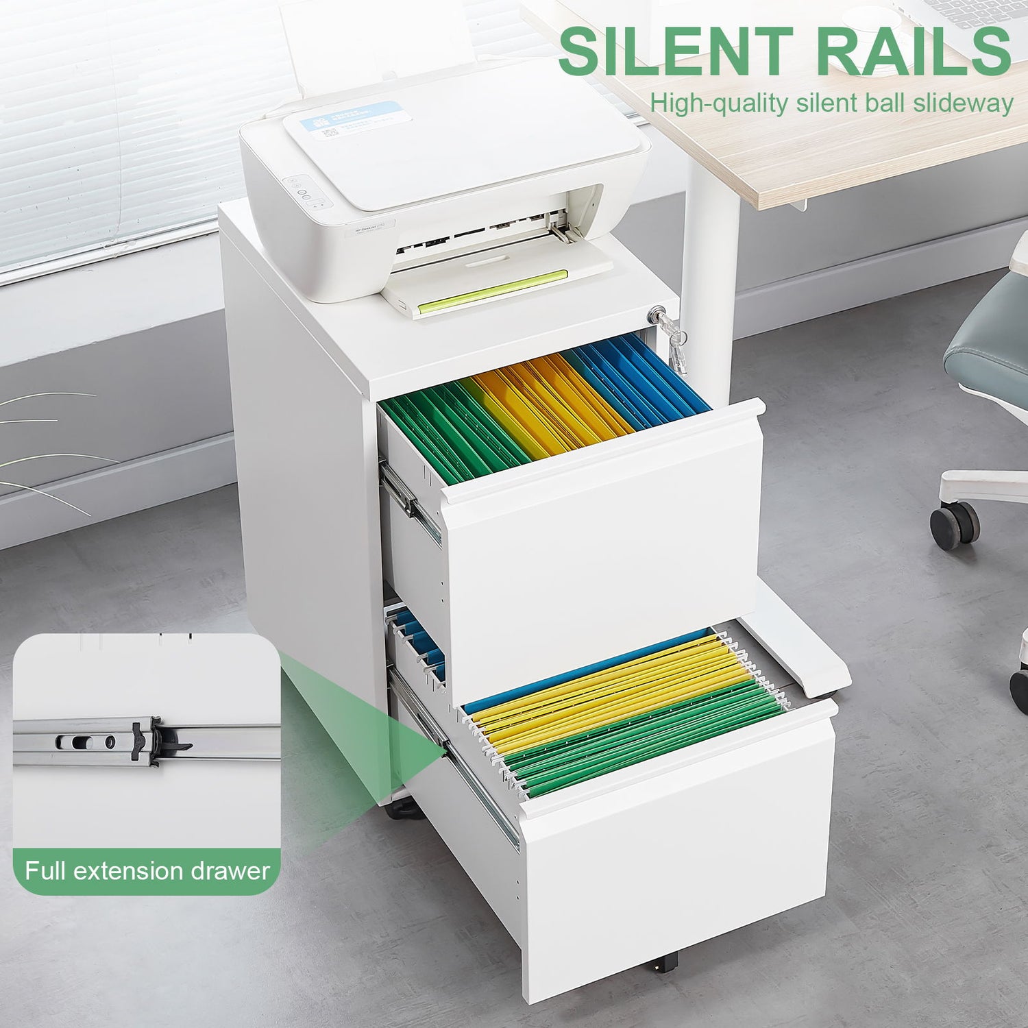 Office Storage Cabinet With 2 Drawers And Lock