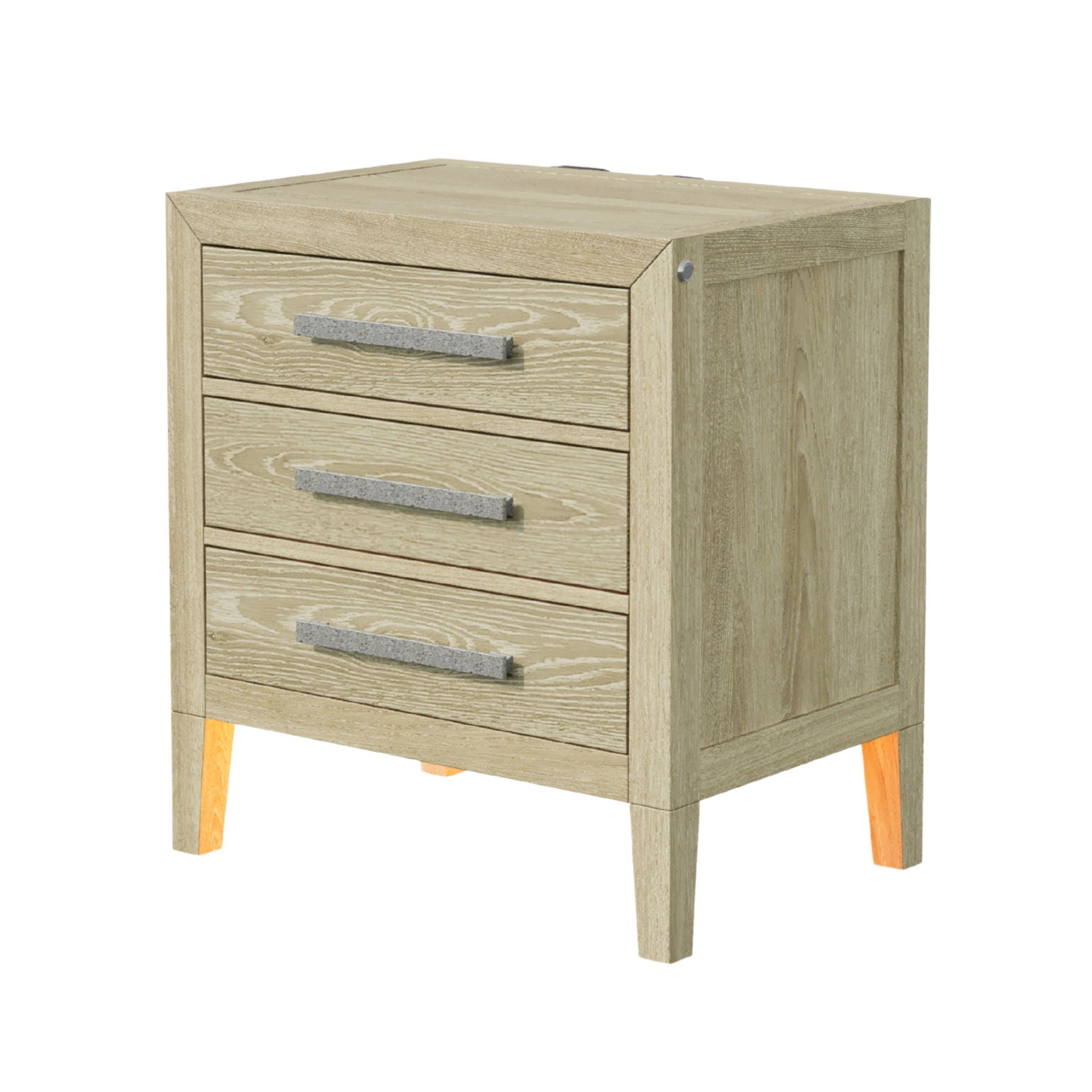 Adeline - 3 Drawers Nightstand With USB &amp; LED Light - Natural Wood Wash