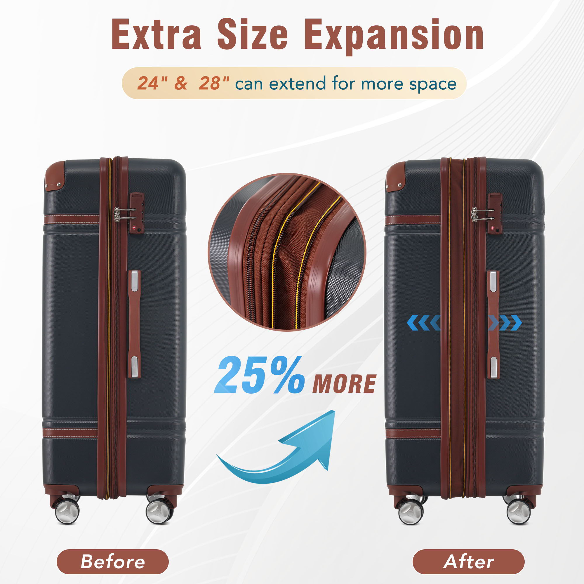 Hardshell Luggage With Tsa Lock, 24&quot; Expandable Lightweight Suitcase With Spinner Wheels, Single Vintage Luggage