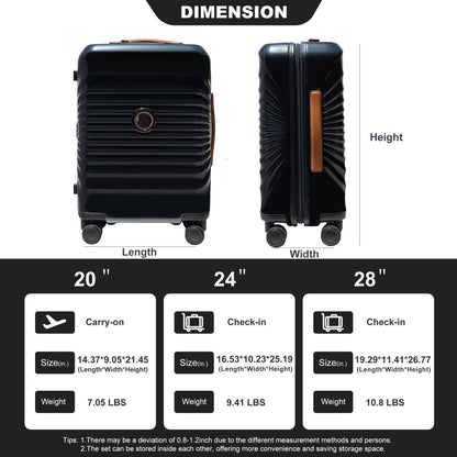 20&quot; Carry On Luggage Lightweight Suitcase Tsa Lock, USB Port, Spinner Wheels