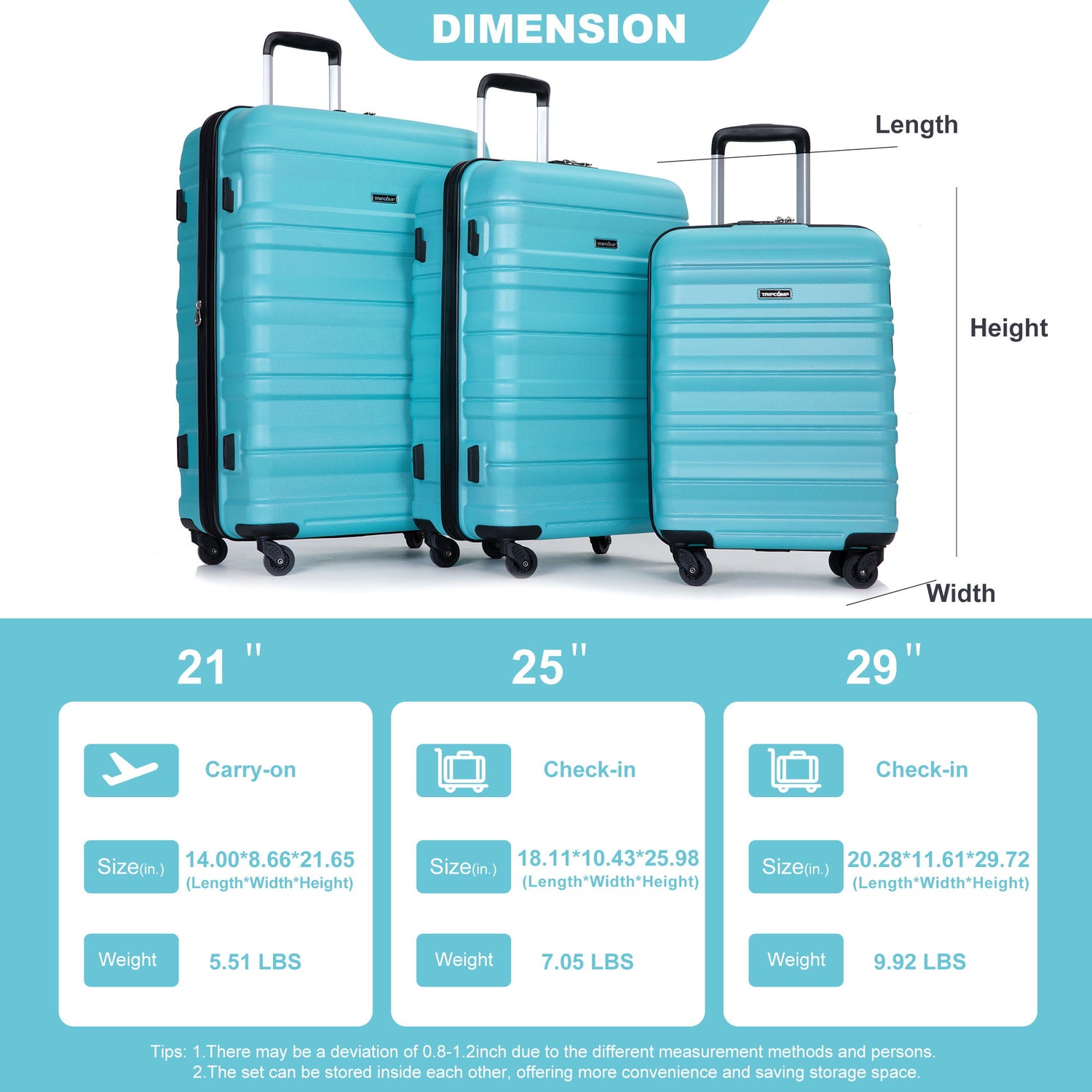 Expandable 3 Piece Luggage Sets Lightweight &amp; Durable Suitcase, Spinner Wheels, Tsa Lock