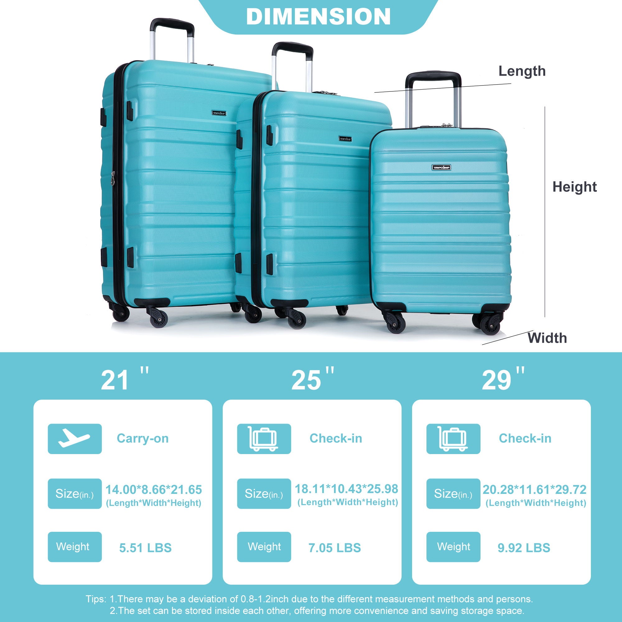 Expandable 3 Piece Luggage Sets Lightweight &amp; Durable Suitcase, Spinner Wheels, Tsa Lock