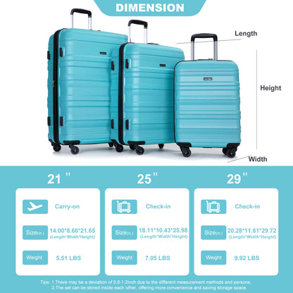 Expandable 3 Piece Luggage Sets Lightweight &amp; Durable Suitcase, Spinner Wheels, Tsa Lock
