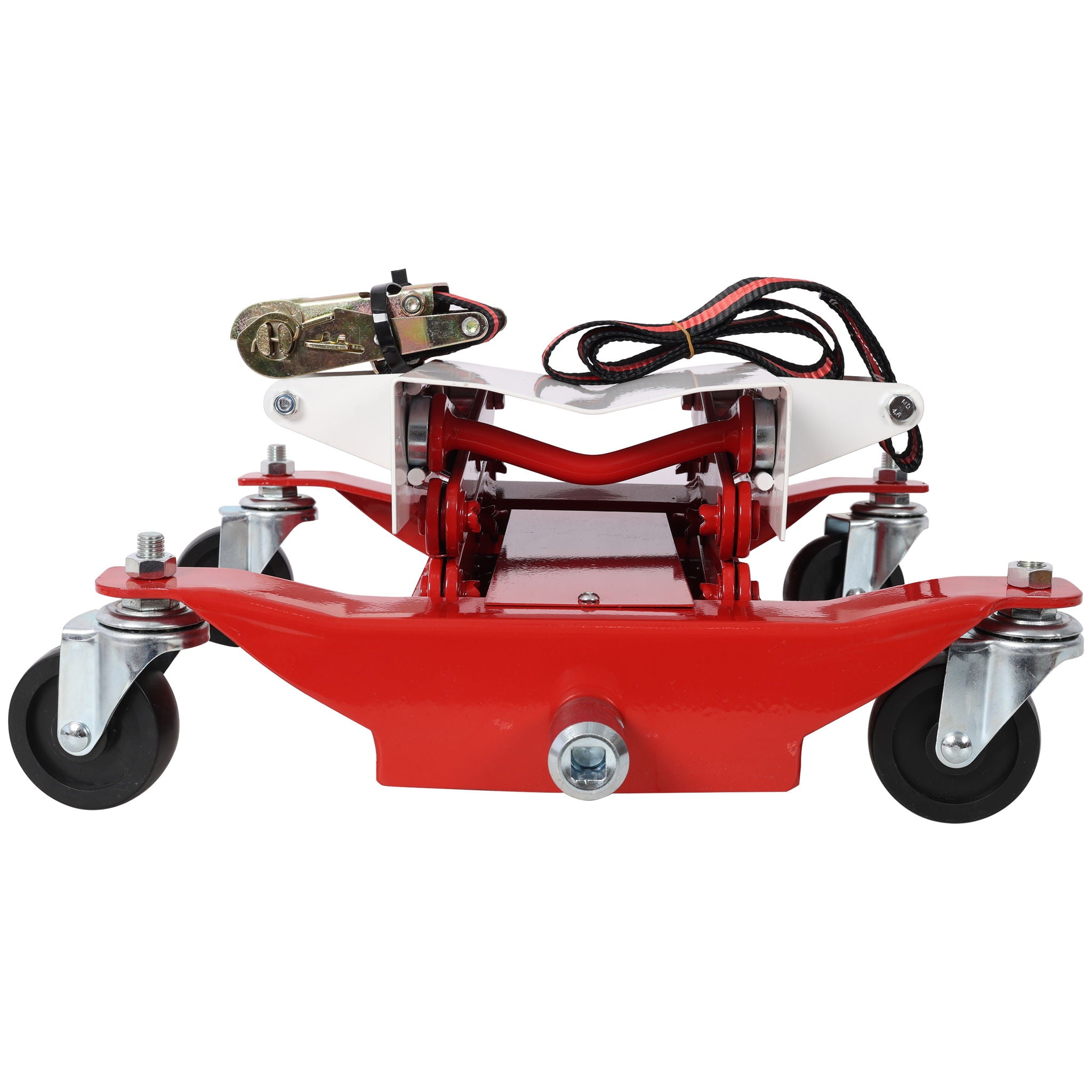Heavy Duty Low Lift Transmission Jack With Nylon Safety Strap For Small Vehicles - Red