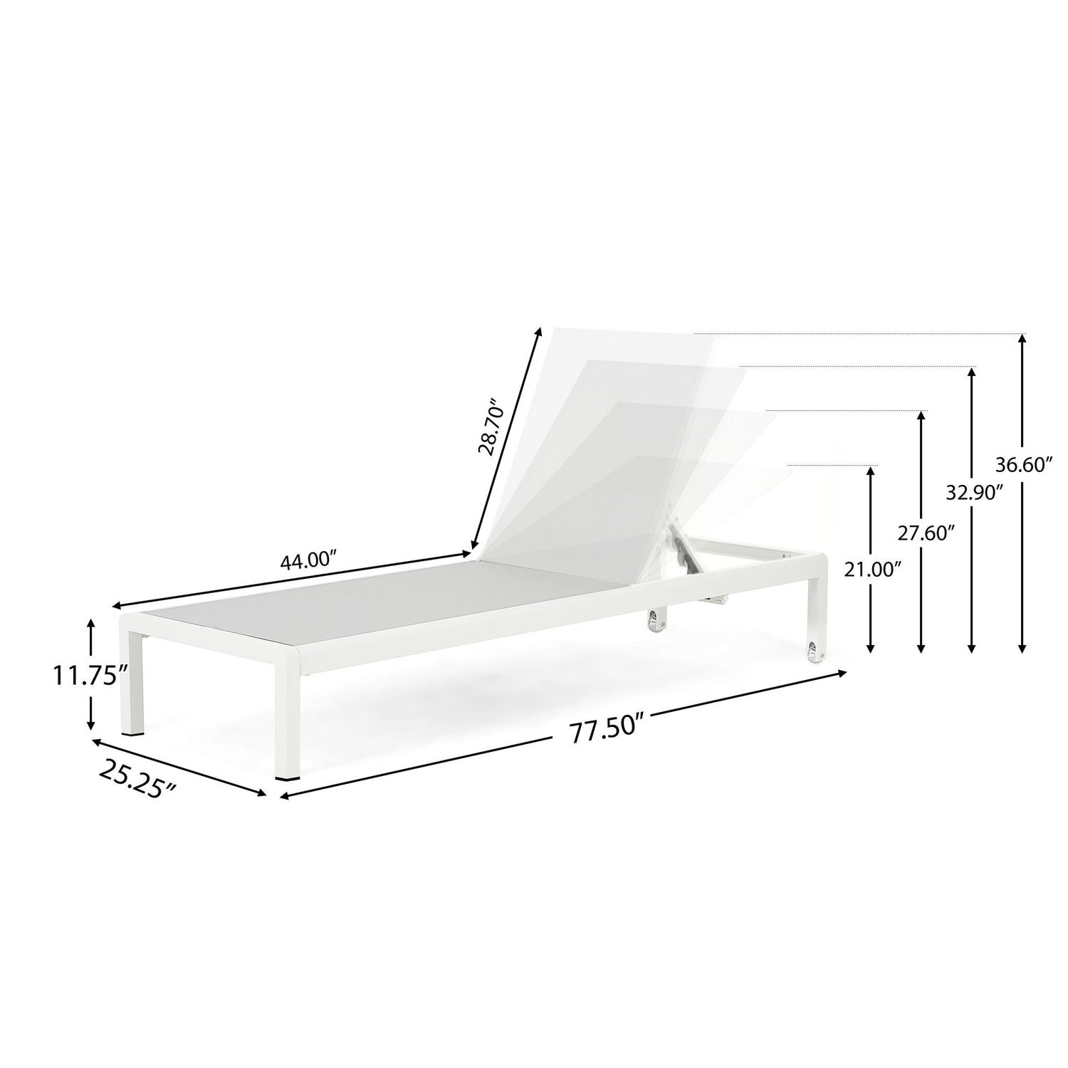 Outdoor Patio Chaise Lounge With 5 Reclining Positions