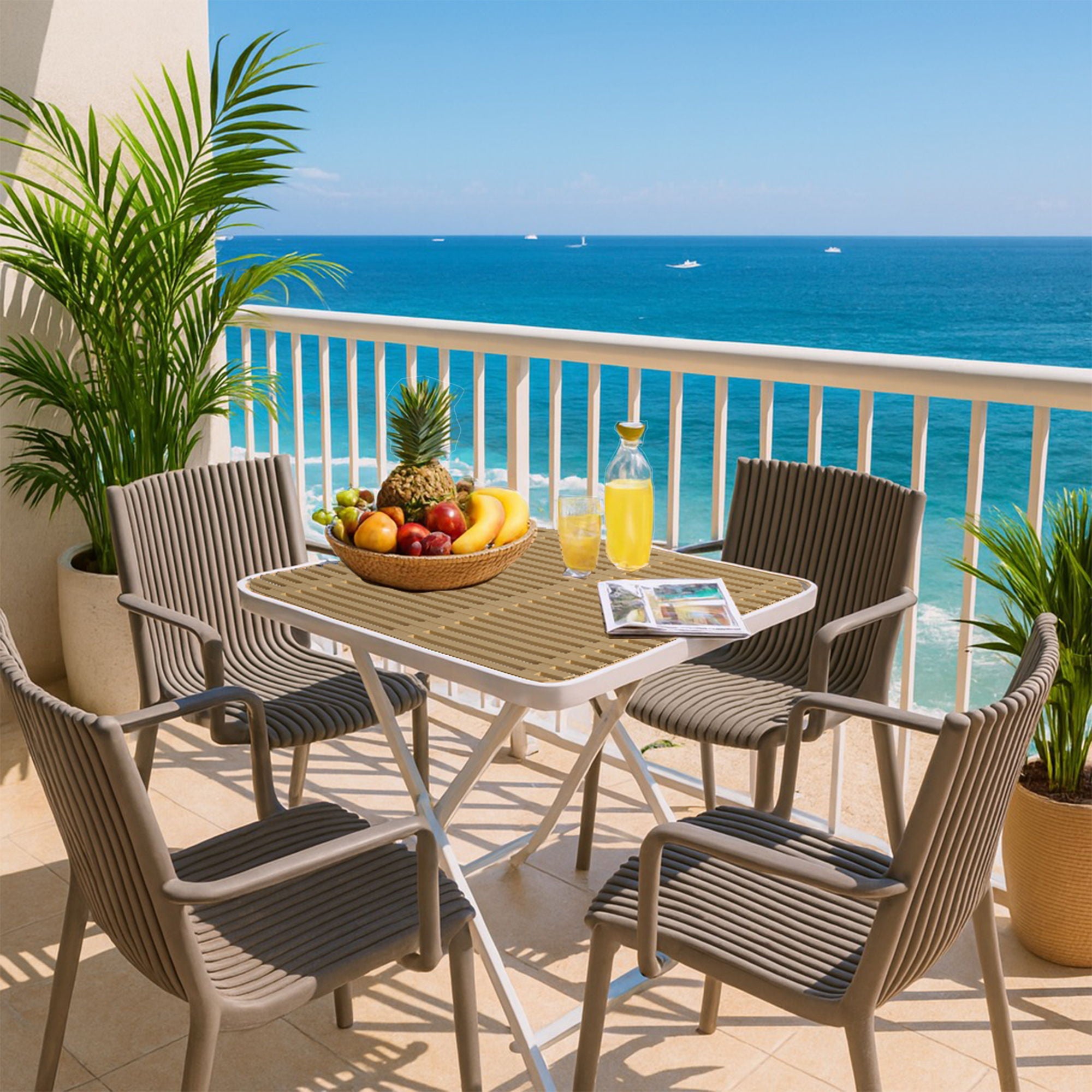 4 Modern Stackable Plastic Armchair Matched With Folding Square Table