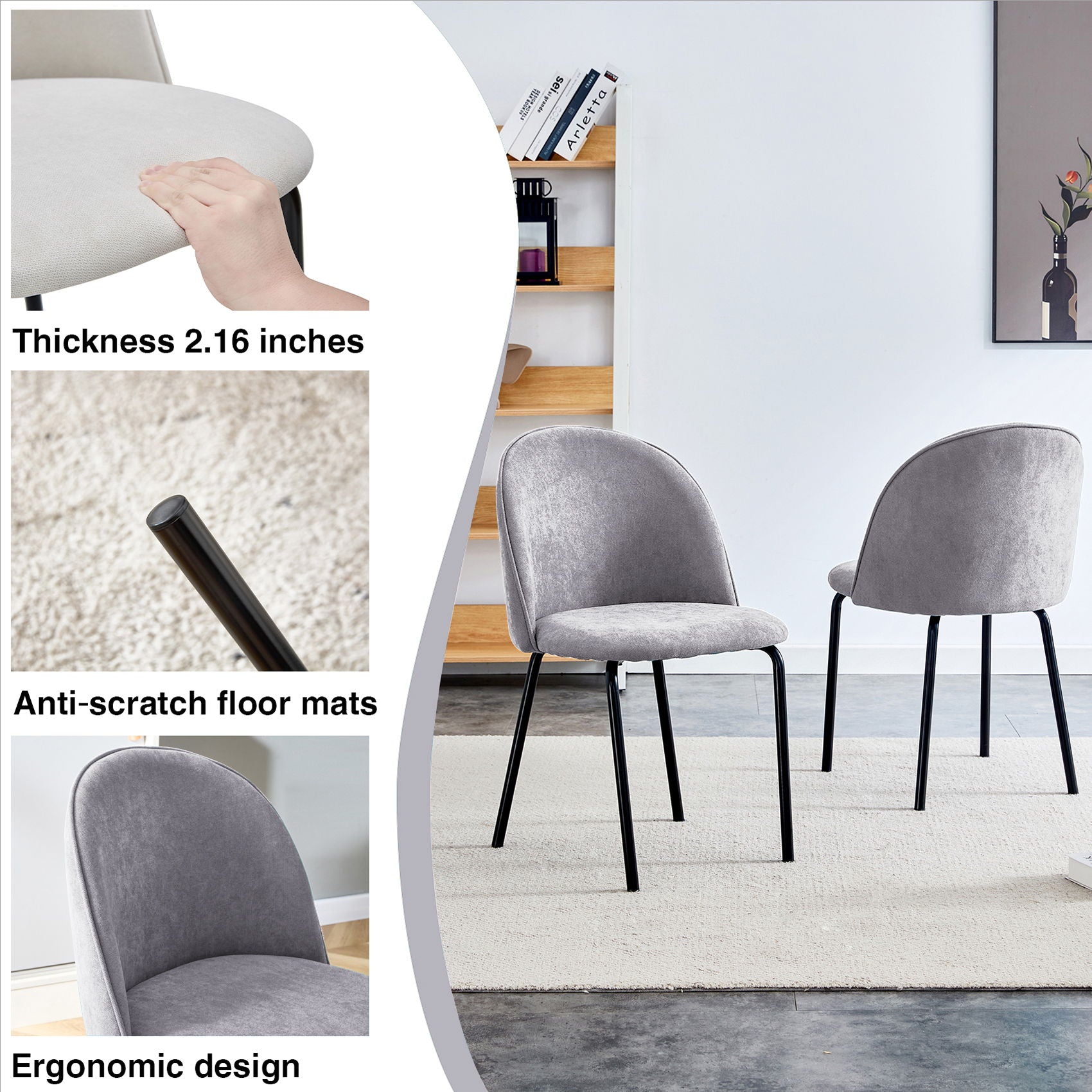 Modern Chair With Iron Tube Legs, Soft Cushions And Comfortable Backrest, Suitable For Dining Room, Living Room, Cafe