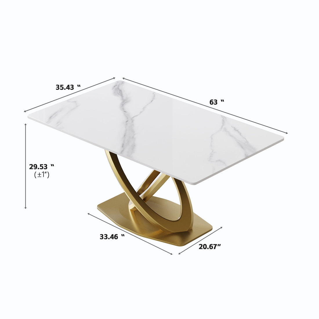 63&quot; Modern Artificial Stone Panel Double-Ring Stainless Steel Metal Legs, Can Accommodate 6-8 People - White / Gold