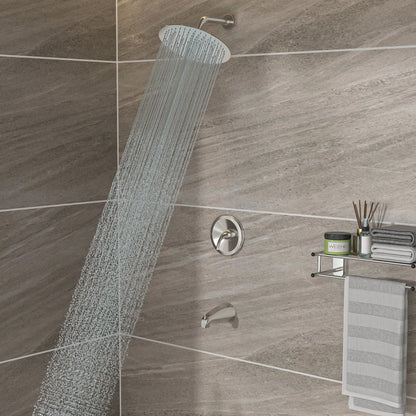 10&quot; Round Rain Shower Head System With Waterfall Tub Spout, Wall Mounted, Stainless Steel