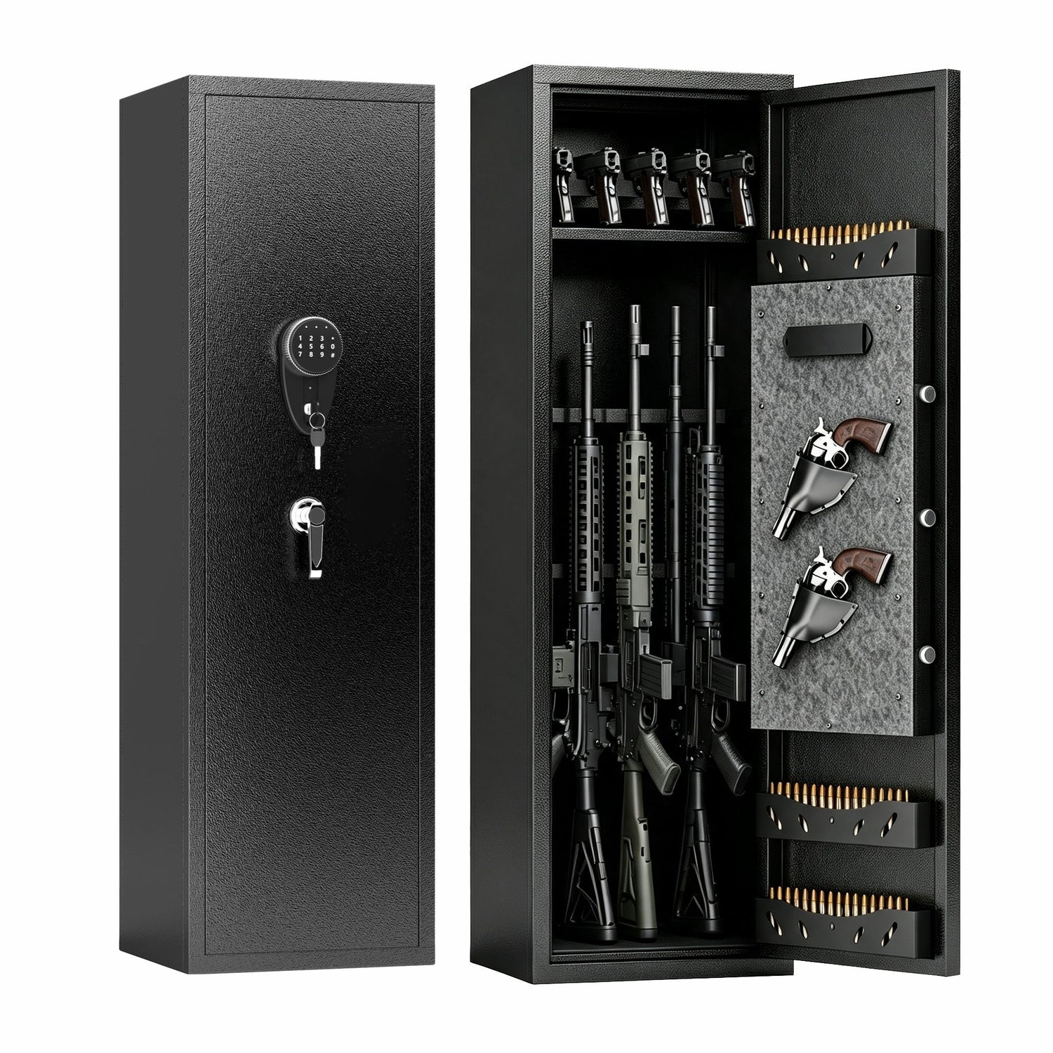 Gun Safe For Rifles &amp; Handguns, Keypad Lock Security Storage Cabinet - Black