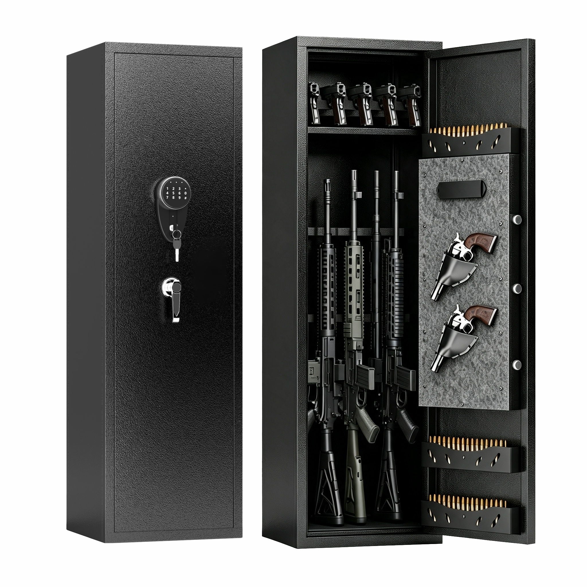 Gun Safe For Rifles &amp; Handguns, Keypad Lock Security Storage Cabinet - Black