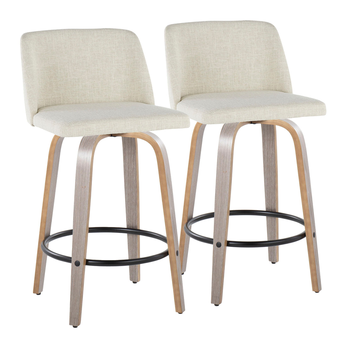 Toriano - Contemporary Fixed Height Counter Stool Swivel &amp; Round Footrest (Set of 2)