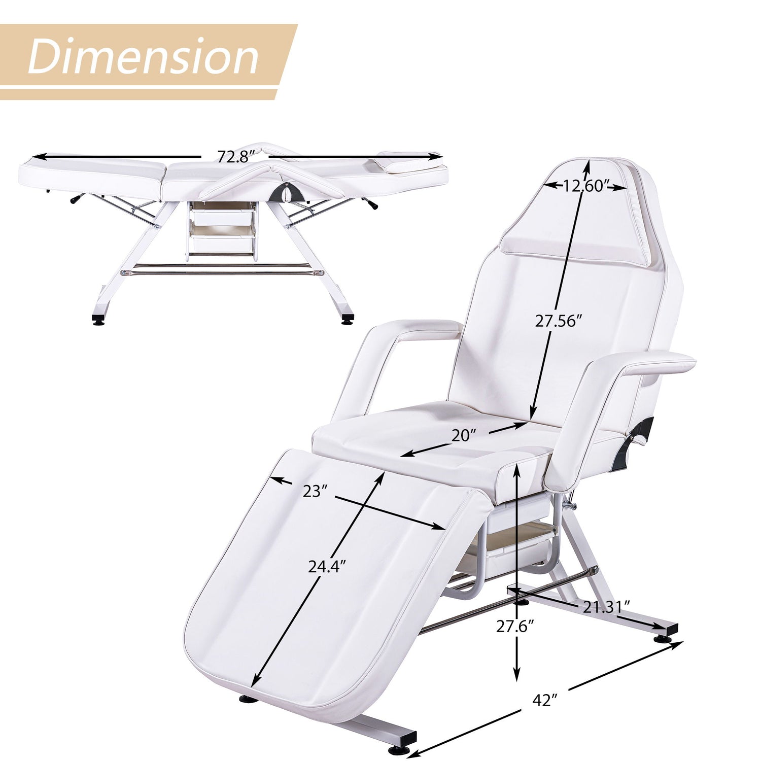 72.8&quot; Massage Salon Tattoo Chair With Two Trays Esthetician Bed With Hydraulic Stool, Multi-Purpose 3-Section Facial Bed Table, Adjustable Beauty Barber Spa Beauty Equipment
