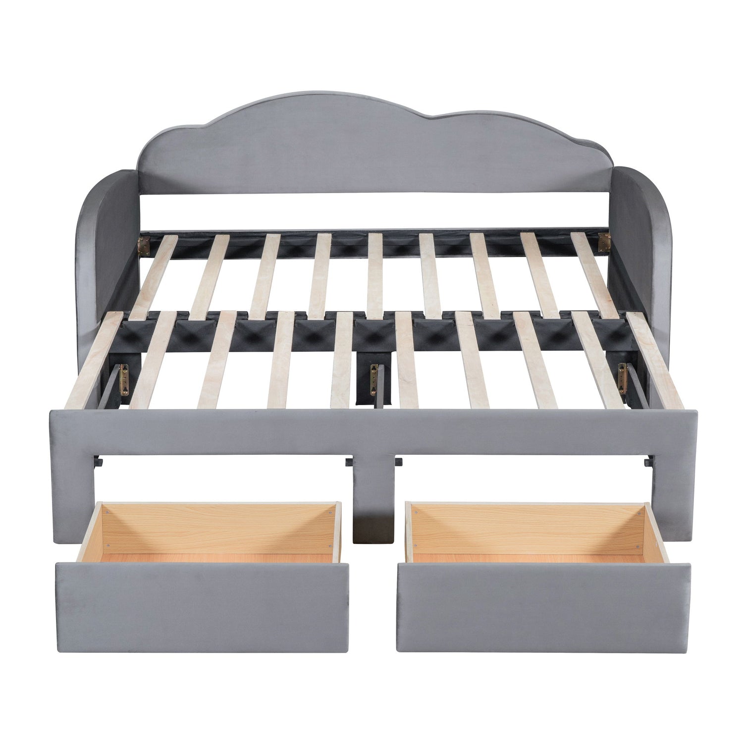 Upholstered Daybed With Cloud-Shaped Backrest, Trundle &amp; 2 Drawers And USB Ports