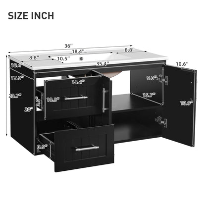 Wall Mounted Bathroom Vanity &amp; Sink, 2 Drawers