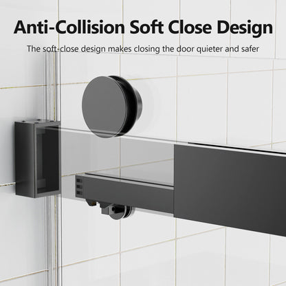 Frameless Double Sliding Soft-Close Shower Door In Matte, 3 / 8&quot; (10Mm) Thick SGCC Tempered Glass Door - Black