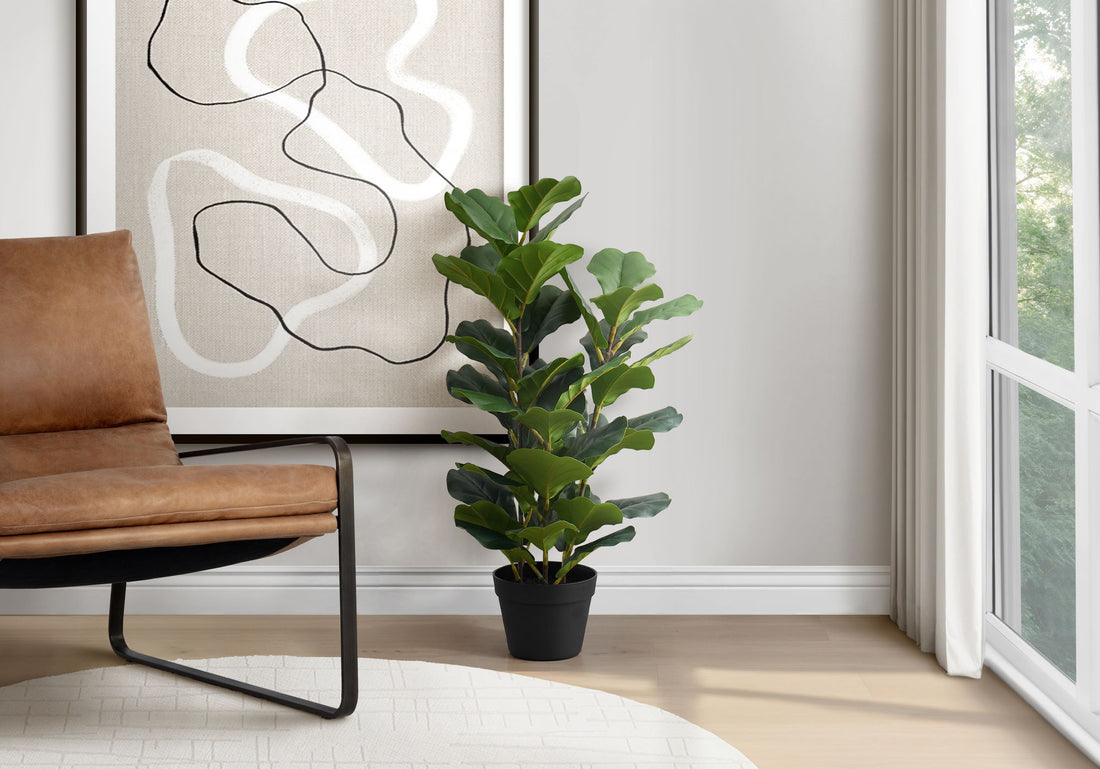 32&quot; Tall, Artificial Plant, Fiddle Tree, Indoor, Faux, Fake, Floor, Greenery, Potted, Real Touch, Decorative - Green / Black
