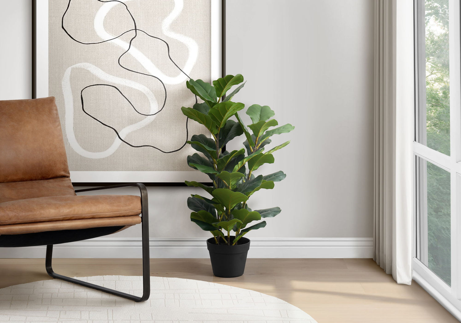 32&quot; Tall, Artificial Plant, Fiddle Tree, Indoor, Faux, Fake, Floor, Greenery, Potted, Real Touch, Decorative - Green / Black