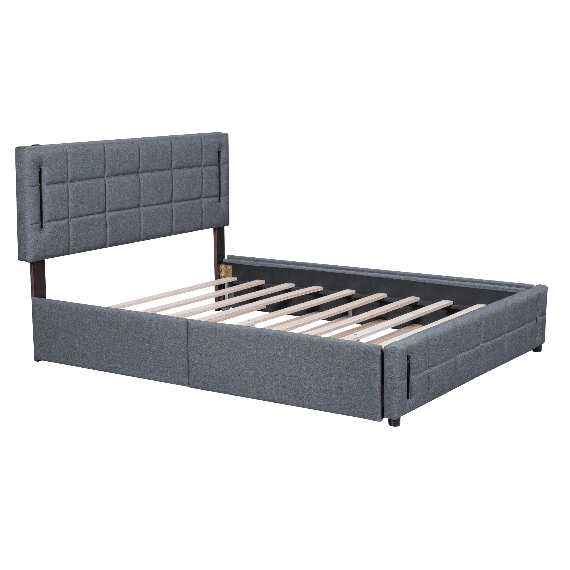 Upholstered Platform Bed With Trundle &amp; Drawers