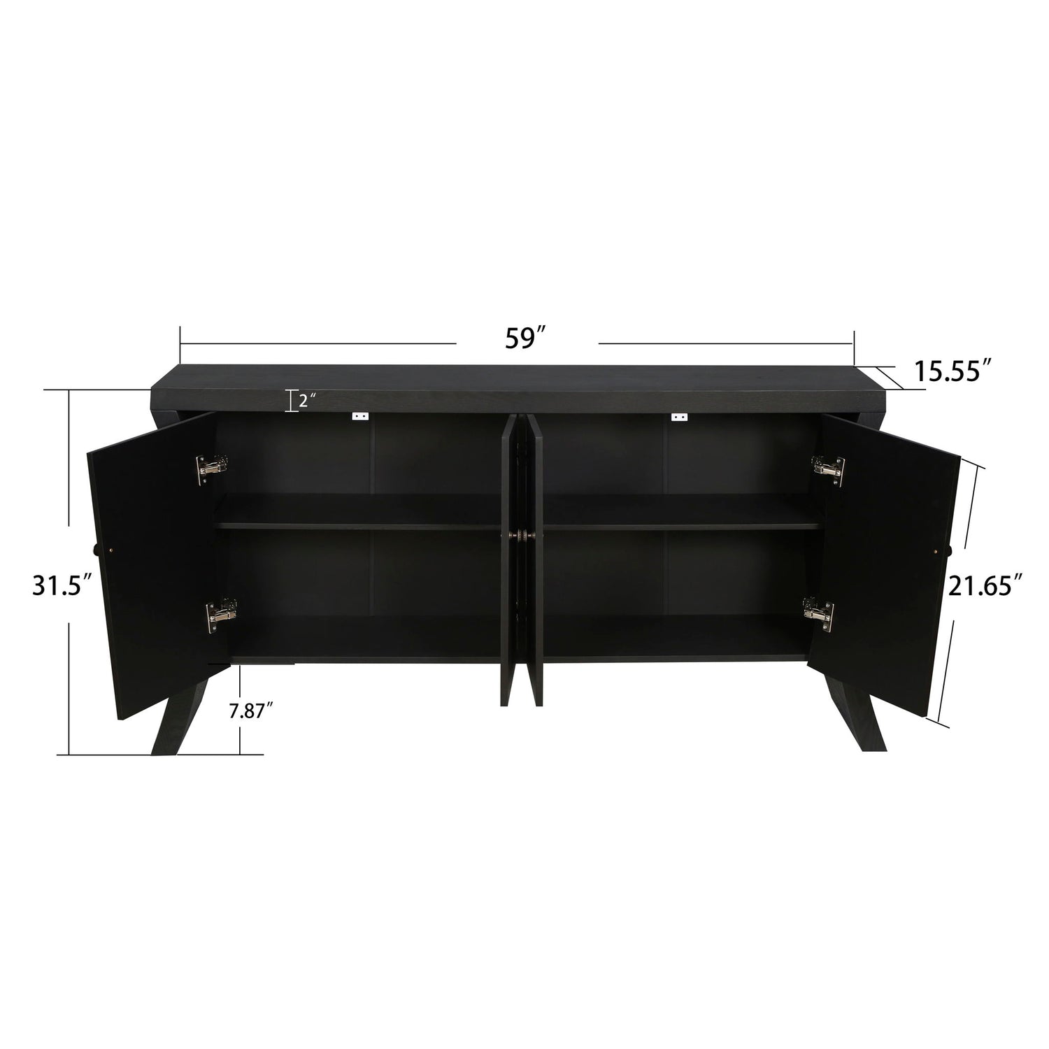 Refined Industrial 4 Door Credenza With Arc Legs &amp; Bronze Clasps