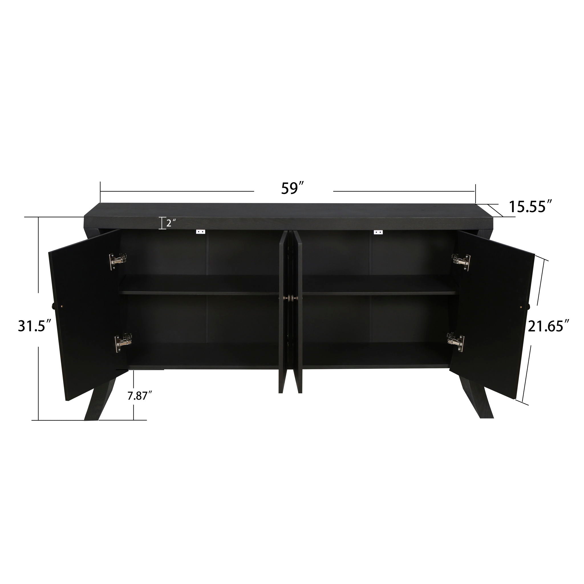 Refined Industrial 4 Door Credenza With Arc Legs &amp; Bronze Clasps