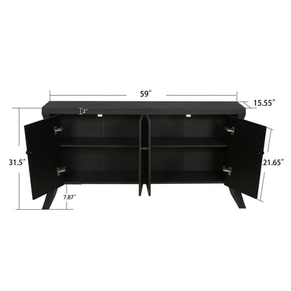 Refined Industrial 4 Door Credenza With Arc Legs &amp; Bronze Clasps