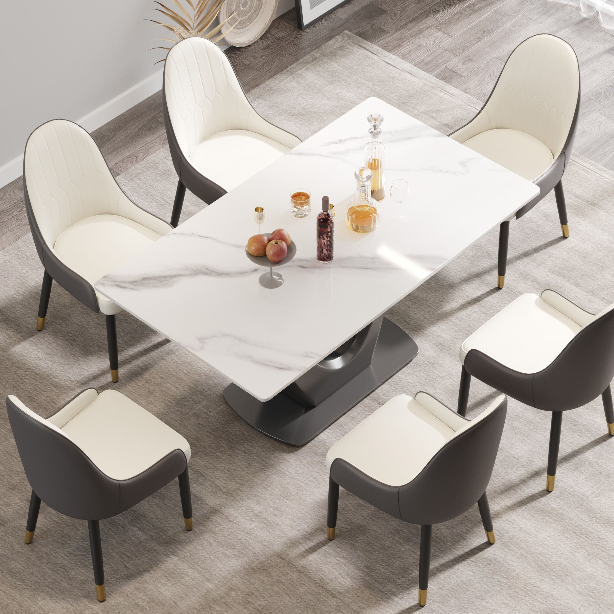 63&quot; Modern Artificial Stone Panel V-Shaped Metal Legs, Can Accommodate 6-8 People