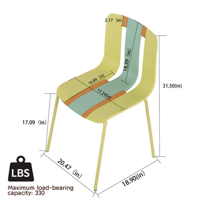 4 Piece Set Of Striped Color Blocking Single Chairs &amp; Long Table - Grain Yellow / Haze Green / Tropical Orange / White